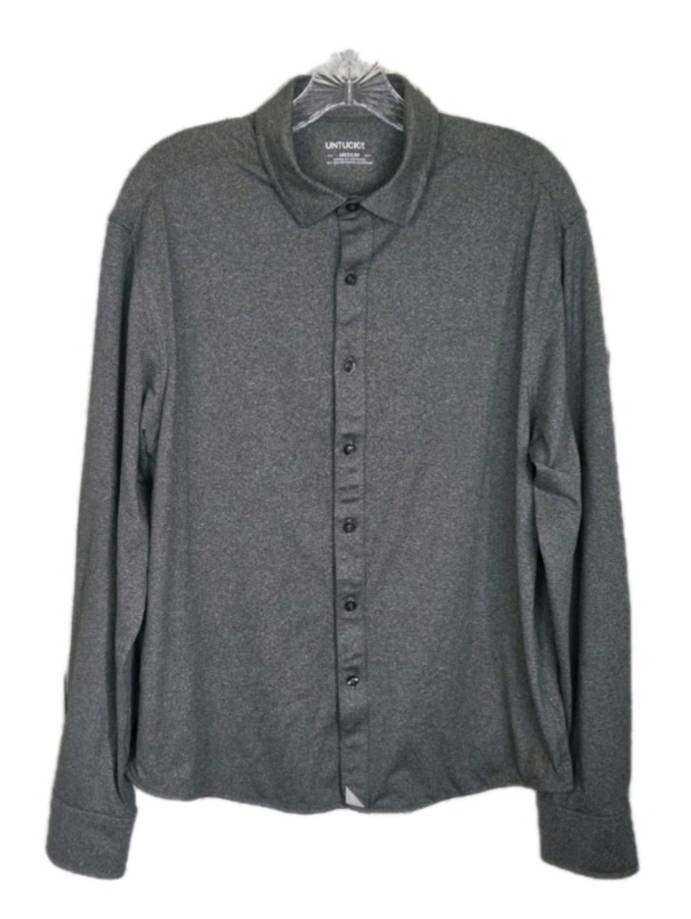 Untuckit Mens Performance Button Down Tee Shirt Size M Gray Preppy Long Sleeve